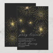 Minimalistisch zwart goud vuurwerk verlovingsfeest kaart (Voorkant / Achterkant)