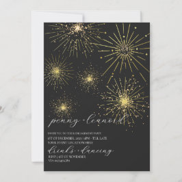 Minimalistisch zwart goud vuurwerk verlovingsfeest kaart