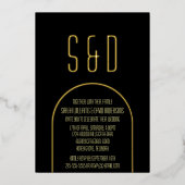 Minimalistisch zwart gouden boog bruiloft folie uitnodiging (Voorkant)