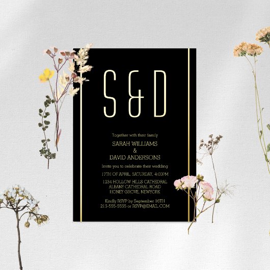 Minimalistisch zwart Gouden Eenvoudig Folie Uitnodiging