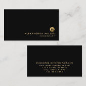 Minimalistisch zwart goudmonogram visitekaartje (Voorkant / Achterkant)