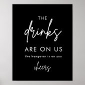 Minimalistisch zwart grappig trouwfeest open bar b poster (Voorkant)