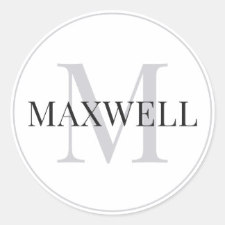 Minimalistisch zwart grijs aangepast monogram ronde sticker