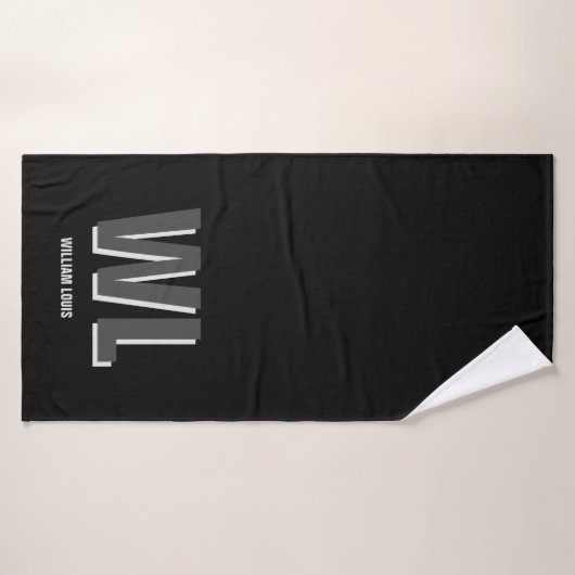 Minimalistisch zwart-grijs gepersonaliseerd monogr badhanddoek (Badhanddoek)