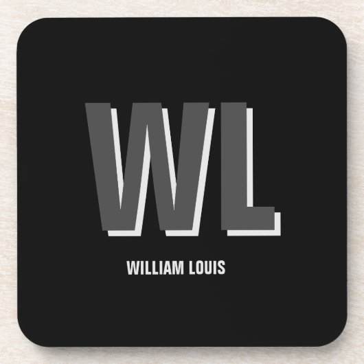 Minimalistisch zwart-grijs gepersonaliseerd monogr bier onderzetter (Voorkant)