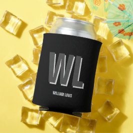 Minimalistisch zwart-grijs gepersonaliseerd monogr blikjeskoeler