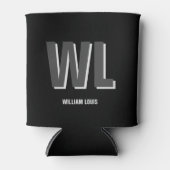 Minimalistisch zwart-grijs gepersonaliseerd monogr blikjeskoeler (Voorkant)