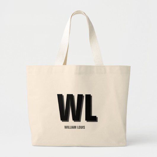 Minimalistisch zwart-grijs gepersonaliseerd monogr grote tote bag (Voorkant)