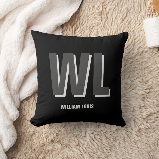Minimalistisch zwart-grijs gepersonaliseerd monogr kussen (Deken)