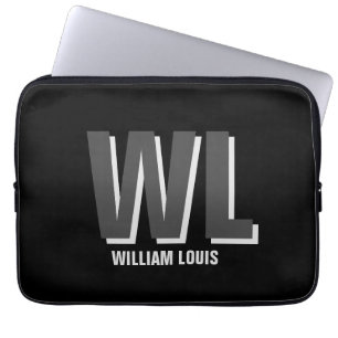 Minimalistisch zwart-grijs gepersonaliseerd monogr laptop sleeve
