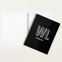 Minimalistisch zwart-grijs gepersonaliseerd monogr planner