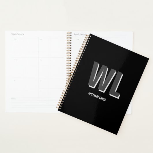Minimalistisch zwart-grijs gepersonaliseerd monogr planner (Display)