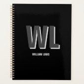 Minimalistisch zwart-grijs gepersonaliseerd monogr planner (Voorkant)