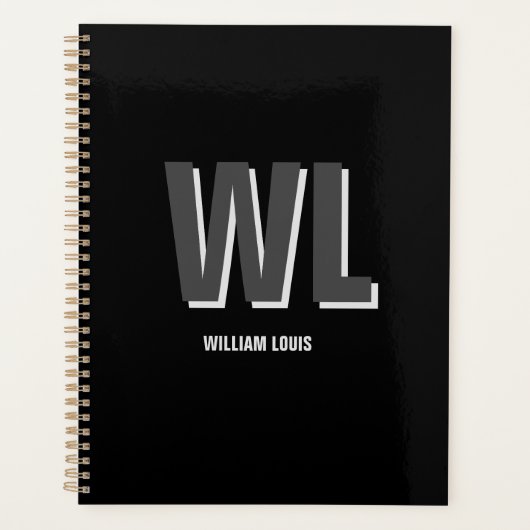 Minimalistisch zwart-grijs gepersonaliseerd monogr planner (Voorkant)