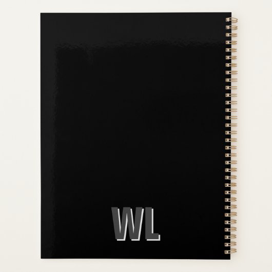 Minimalistisch zwart-grijs gepersonaliseerd monogr planner (Achterkant)