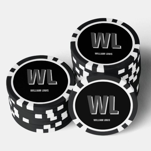Minimalistisch zwart-grijs gepersonaliseerd monogr poker chips (Opstapeling)