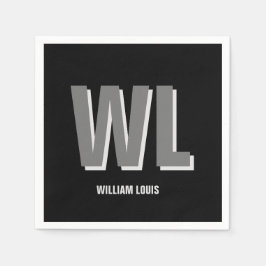 Minimalistisch zwart-grijs gepersonaliseerd monogr servet