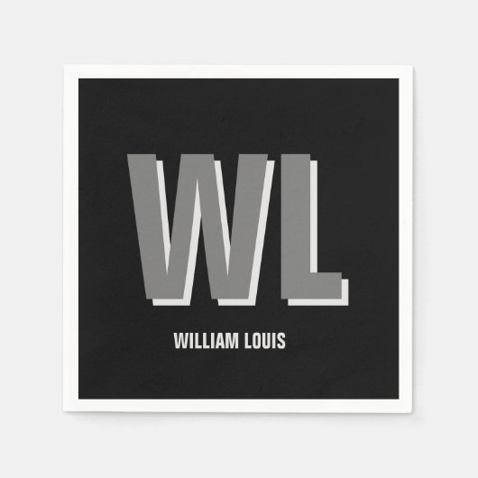 Minimalistisch zwart-grijs gepersonaliseerd monogr servet (Voorkant)