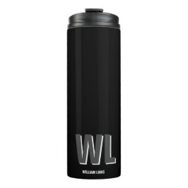 Minimalistisch zwart-grijs gepersonaliseerd monogr thermosbeker