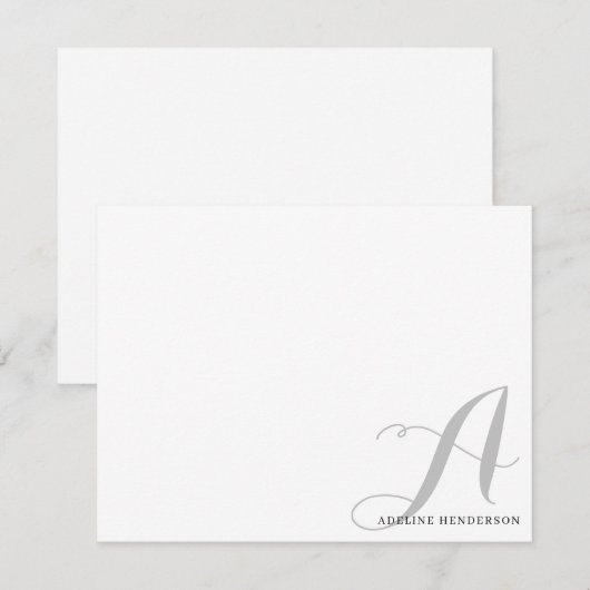 Minimalistisch zwart grijs Initiaal monogram scrip Notitiekaartje (Voorkant / Achterkant)