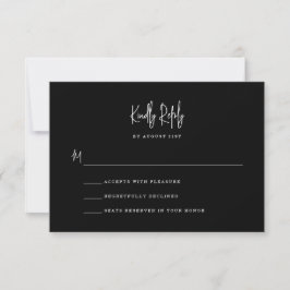 Minimalistisch zwart handgeschreven script bruilof RSVP kaartje