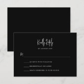 Minimalistisch zwart handgeschreven script bruilof RSVP kaartje (Voorkant / Achterkant)