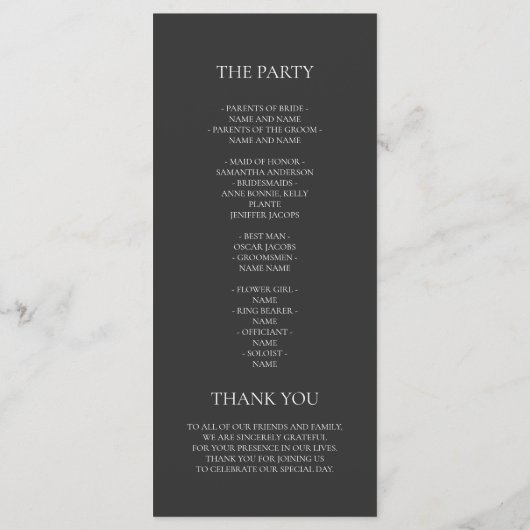 Minimalistisch zwart huwelijksprogramma | Modern e Menu (Achterkant)