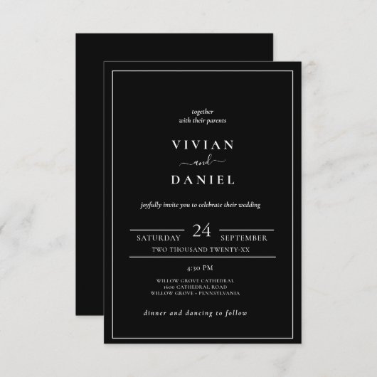 minimalistisch | Zwart in één bruiloft Kaart (Voorkant / Achterkant)