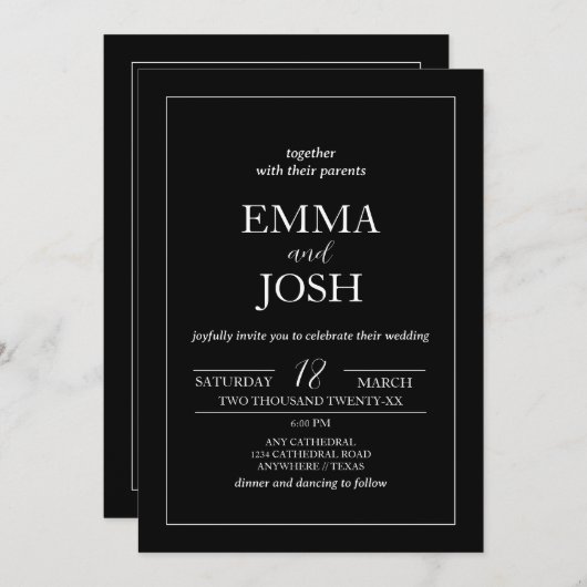minimalistisch | Zwart in één bruiloft Kaart (Voorkant / Achterkant)