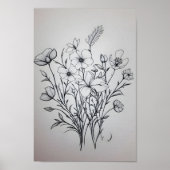 Minimalistisch zwart inktbloemboeket kunst poster  (Voorkant)
