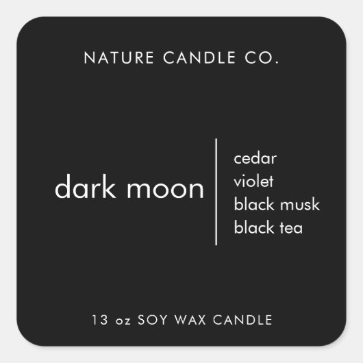 Minimalistisch zwart kaarsenetiket | Donkere maan Vierkante Sticker (Voorkant)