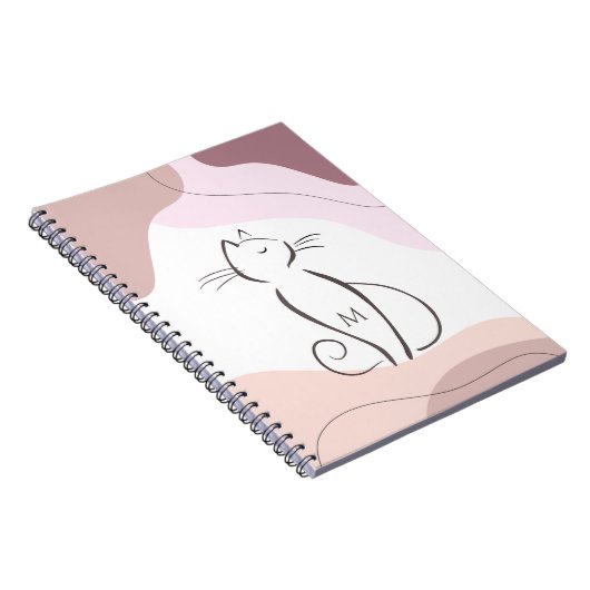 Minimalistisch zwart kat Boho Organic Shapes Monog Notitieboek (Rechterzijde)