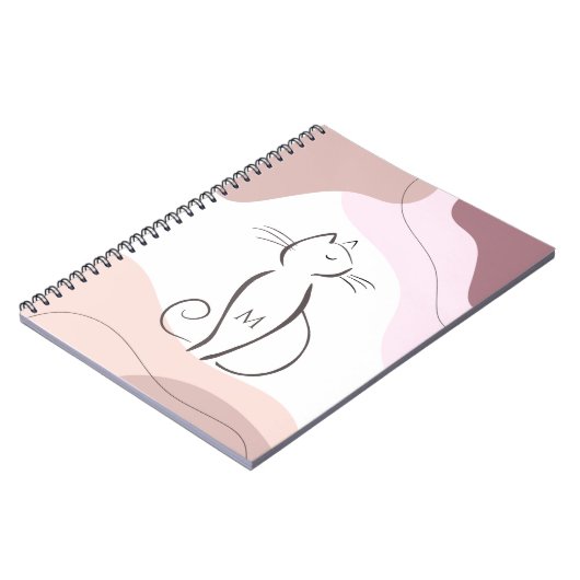 Minimalistisch zwart kat Boho Organic Shapes Monog Notitieboek (Linkerzijde)