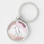Minimalistisch zwart kat Boho Organic Shapes Monog Sleutelhanger (Voorkant)