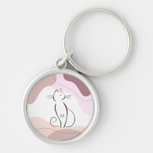 Minimalistisch zwart kat Boho Organic Shapes Monog Sleutelhanger (Voorkant)