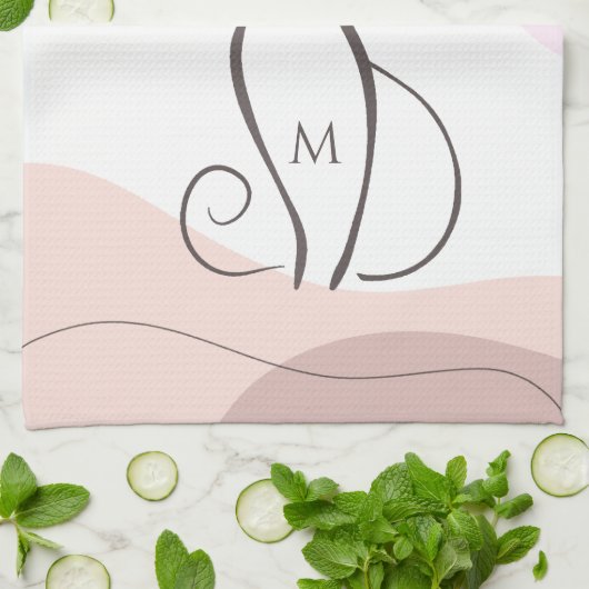 Minimalistisch zwart kat Boho Organic Shapes Monog Theedoek (Gevouwen)