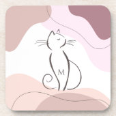 Minimalistisch zwart kat Organic Boho Shapes Monog Bier Onderzetter (Voorkant)