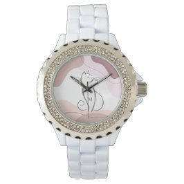 Minimalistisch zwart kat Organic Boho Shapes Monog Horloge