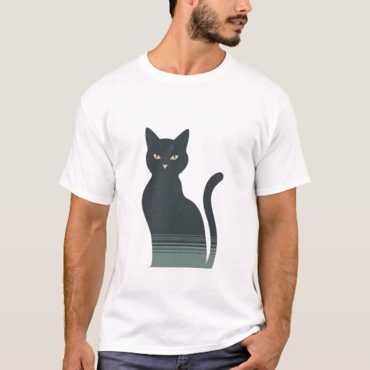 Minimalistisch zwart kat retro esthetisch ontwerp t-shirt (Voorkant)