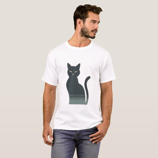 Minimalistisch zwart kat retro esthetisch ontwerp t-shirt (Voorkant volledig)