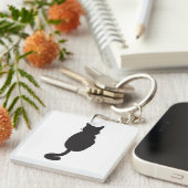 Minimalistisch zwart kat silhouet sleutelhanger (Voorkant Rechts)