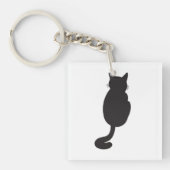 Minimalistisch zwart kat silhouet sleutelhanger (voorkant)