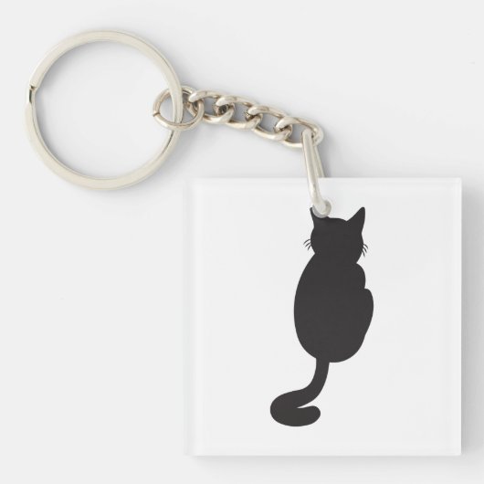 Minimalistisch zwart kat silhouet sleutelhanger (voorkant)