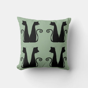 Minimalistisch zwart kattenpatroon saliegroene sie kussen