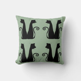 Minimalistisch zwart kattenpatroon saliegroene sie kussen