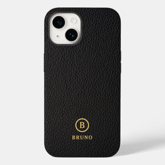 Minimalistisch zwart lederen tekst op maat monogra Case-Mate iPhone case (Achterkant)
