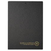 Minimalistisch zwart lederen tekst op maat monogra klembord (Achterkant)