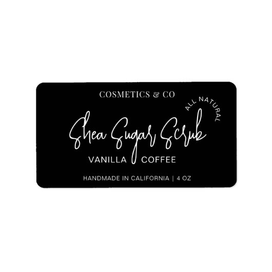 Minimalistisch zwart lichaam scrub cosmetische pot etiket (Voorkant)