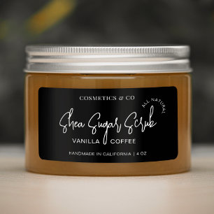 Minimalistisch zwart lichaam scrub cosmetische pot etiket