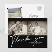 Minimalistisch zwart Lijst 2 Fotohuwelijk Hartelij Briefkaart (Voorkant / Achterkant)